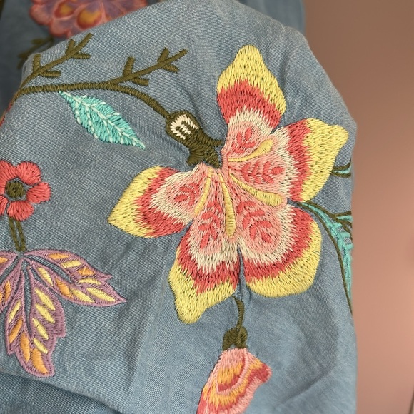 Johnny Was Camellia Midi Dress Cotton Blue Embroidered Size Small - Picture 8 of 10